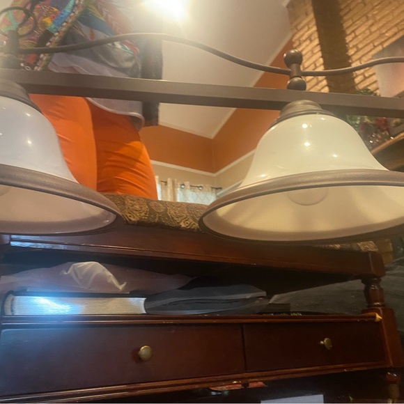 Island Billiard 3 light bronze pendant liberty bell alabaster shade kitchen pool - Picture 3 of 16